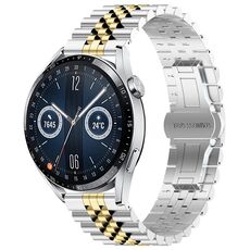 Per Huawei Watch GT3 46mm Five Bull Mezzo tondo in acciaio inossidabile con cinturino + strumento di rimozione del cinturino (argento + oro)