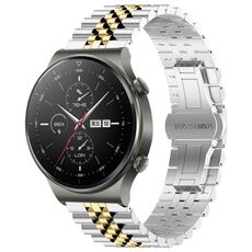 Per Huawei Watch GT2 Pro / GT 2e Five Bull Mezzo tondo cinturino in acciaio inossidabile + strumento di rimozione cinturino (argento + oro)