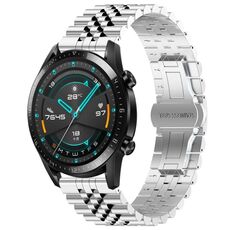Per Huawei Watch GT 42mm / 46mm / GT2 46mm Cinturino per orologio in acciaio inossidabile mezzo toro a cinque tori + strumento per la rimozione del cinturino (argento)