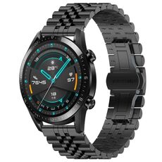 Per Huawei Watch GT 42mm / 46mm / GT2 46mm Cinturino per orologio in acciaio inossidabile semicircolare a cinque tori + strumento per la rimozione del cinturino (nero)