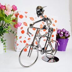 Q003 Artigianato in metallo Modello di bicicletta in ferro battuto Ornamento (24 x 5 x 17 cm)