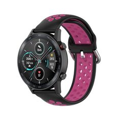 For Honor Watch GS 3i 22mm Cinturino sportivo in silicone bicolore (nero + rosa rossa)