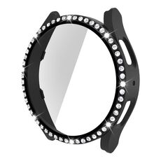 Per Samsung Galaxy Watch5 44mm Singola fila diamante PC + cassa dell'orologio in vetro temperato (nero)