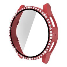 Per Samsung Galaxy Watch5 44mm Single Row Diamond PC + cassa dell'orologio in vetro temperato (rosso)