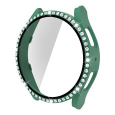 Per Samsung Galaxy Watch5 44mm Singola fila diamante PC + cassa dell'orologio in vetro temperato (verde chiaro)