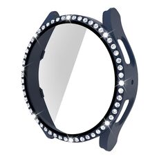 Per Samsung Galaxy Watch5 44 mm PC a fila singola con diamanti + cassa dell'orologio in vetro temperato (blu notte)