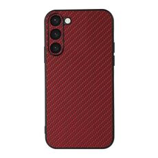 Per Samsung Galaxy S23 + 5G Custodia per telefono in PU con trama in fibra di carbonio con foro preciso (rosso)