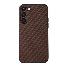 Per Samsung Galaxy S23 + 5G custodia per telefono in PU con trama in fibra di carbonio con foro preciso (marrone)