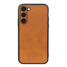 Per Samsung Galaxy S23 + 5G Custodia per telefono PU con trama in vitello bicolore con foro preciso (marrone)