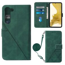 Per Samsung Galaxy S23 + 5G Crossbody 3D custodia in pelle con flip goffrata (verde scuro)