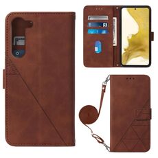Per Samsung Galaxy S23 + 5G Crossbody 3D custodia in pelle con flip goffrata (marrone)