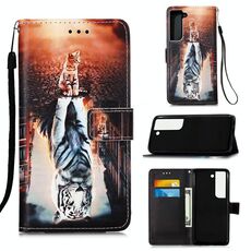 Per Samsung Galaxy S23 5G Custodia per telefono in pelle tinta unita con disegno colorato (gatti e tigri)