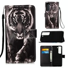 Per Samsung Galaxy S23+ 5G Custodia per telefono in pelle tinta unita con disegno colorato (tigre in bianco e nero)