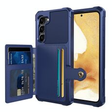 Per Samsung Galaxy S23 + 5G Custodia per telefono in pelle con custodia magnetica per carte di credito (blu navy)