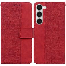 Per Samsung Galaxy S23 5G Custodia per cellulare in pelle goffrata geometrica (rossa)