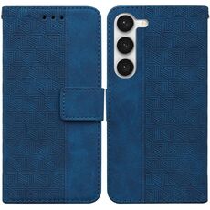 Per Samsung Galaxy S23+ 5G Custodia per cellulare in pelle goffrata geometrica (blu)