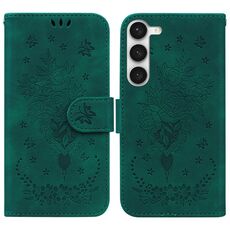 Per Samsung Galaxy S23 5G Custodia in pelle goffrata farfalla rosa (verde)