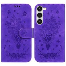 Per Samsung Galaxy S23 5G Custodia in pelle goffrata farfalla rosa (viola)