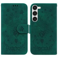 Per Samsung Galaxy S23+ 5G Custodia in pelle goffrata farfalla rosa (verde)