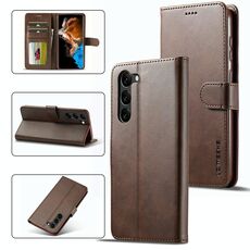 Per Samsung Galaxy S23 5G LC.IMEEKE Custodia per telefono in pelle a conchiglia orizzontale in vitello (caffè)