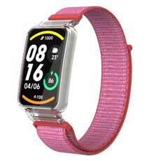 Custodia protettiva per PC integrata per Xiaomi Mi Band 7 Pro + cinturino in nylon (rosa brillante)