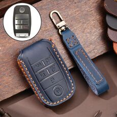 Per Kia C134 Custodia protettiva per chiave in pelle di vacchetta per auto Hallmo a 6 pulsanti (blu)