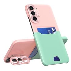 Per Samsung Galaxy S22 + 5G Custodia per telefono con supporto per obiettivo invisibile bicolore (rosa + verde)