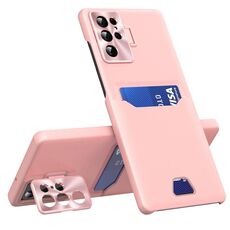 Per Samsung Galaxy S22 Ultra 5G Custodia per telefono con supporto per obiettivo invisibile a colori puri (rosa)