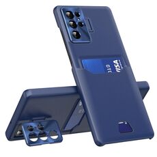 Per Samsung Galaxy S22 Ultra 5G Custodia per telefono con supporto per obiettivo invisibile a colori puri (blu zaffiro)