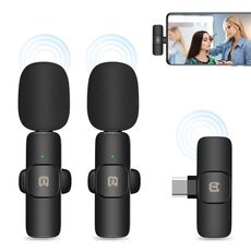 PULUZ Microfoni Wireless Lavalier con Riduzione del Rumore e Riverbero per Telefono di Tipo C, Ricevitore di Tipo C e Doppio Microfono (Nero)