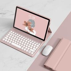 Per Lenovo Tab M10 Plus 10.6 3rd Gen 2022 YM-LX106 Custodia in pelle con tastiera per tablet Bluetooth staccabile con chiave rotonda e mouse (rosa)