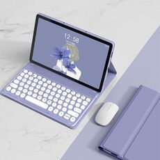 Per Lenovo Tab M10 Plus 10.6 3rd Gen 2022 YM-LX106 Custodia in pelle con tastiera per tablet Bluetooth staccabile con chiave rotonda e mouse (viola)