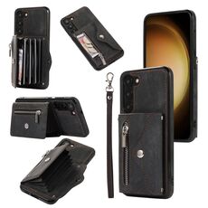 Per Samsung Galaxy S22 + 5G Zipper RFID Card Slot Custodia per telefono con cordino corto (nero)