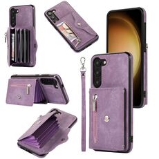 Per Samsung Galaxy S22 + 5G Zipper RFID Card Slot Custodia per telefono con cordino corto (viola)