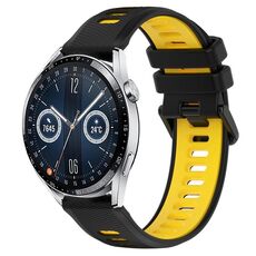 Per Huawei Watch GT3 42mm 20mm Cinturino sportivo in silicone bicolore (nero + giallo)