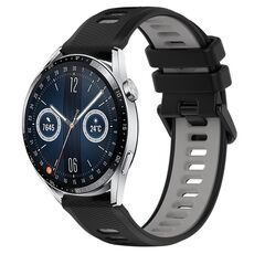 Per Huawei Watch GT3 42mm 20mm Cinturino sportivo in silicone bicolore (nero + grigio)