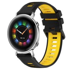 Per Huawei Watch GT2 42mm 20mm Cinturino sportivo in silicone bicolore (nero + giallo)