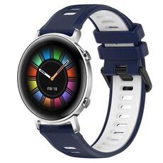 Per Huawei Watch GT2 42mm 20mm Cinturino sportivo in silicone bicolore (blu notte + bianco)