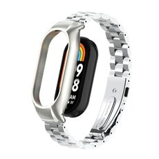 Per custodia in metallo integrata Xiaomi Mi Band 8 + cinturino per orologio a tre sfere (argento)