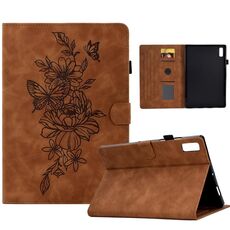 Per Lenovo Tab M9 Custodia per tablet in pelle goffrata farfalla peonia (marrone)