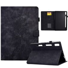 Per Lenovo Tab P11 Pro Gen 2 Custodia per tablet in pelle goffrata farfalla peonia (nero)