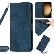 Per Samsung Galaxy S21 Ultra 5G Skin Feel Custodia in pelle con motivo a strisce con cordino (blu)