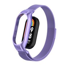 Per Xiaomi Mi Band 8 Custodia in metallo integrata + cinturino magnetico milanese (Hyun Purple)