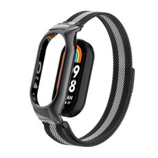 Custodia in metallo integrata per Xiaomi Mi Band 8 + cinturino magnetico milanese (nero + argento)