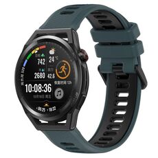 Per Huawei Watch GT Runner 22mm Cinturino sportivo in silicone bicolore (verde oliva + nero)