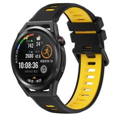 Per Huawei Watch GT Runner 22mm Cinturino sportivo in silicone bicolore (nero + giallo)