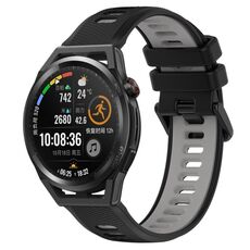 Per Huawei Watch GT Runner 22mm Cinturino sportivo in silicone bicolore (nero + grigio)