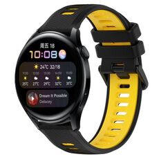 Per Huawei Watch 3 22mm Cinturino sportivo in silicone bicolore (nero + giallo)
