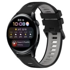 Per Huawei Watch 3 22mm Cinturino sportivo in silicone bicolore (nero + grigio)