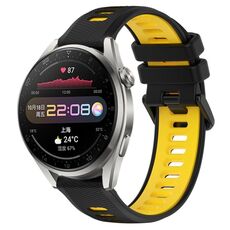 Per Huawei Watch 3 Pro 22mm Cinturino sportivo in silicone bicolore (nero + giallo)